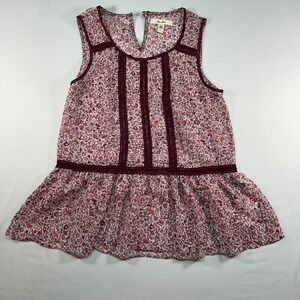 Ella Moon Womens Burgundy Floral Crochet Trim Peplum Sleeveless Top Size M